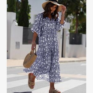 Blue and White Floral Maxi Dress